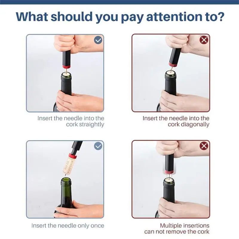 Abridor De Garrafa De Vinho De Aço Inoxidável, Pressão Do Ar Saca-rolhas, Removedor De Cortiça Preta, Segurança Portátil, Bomba De Ar, 1Pc