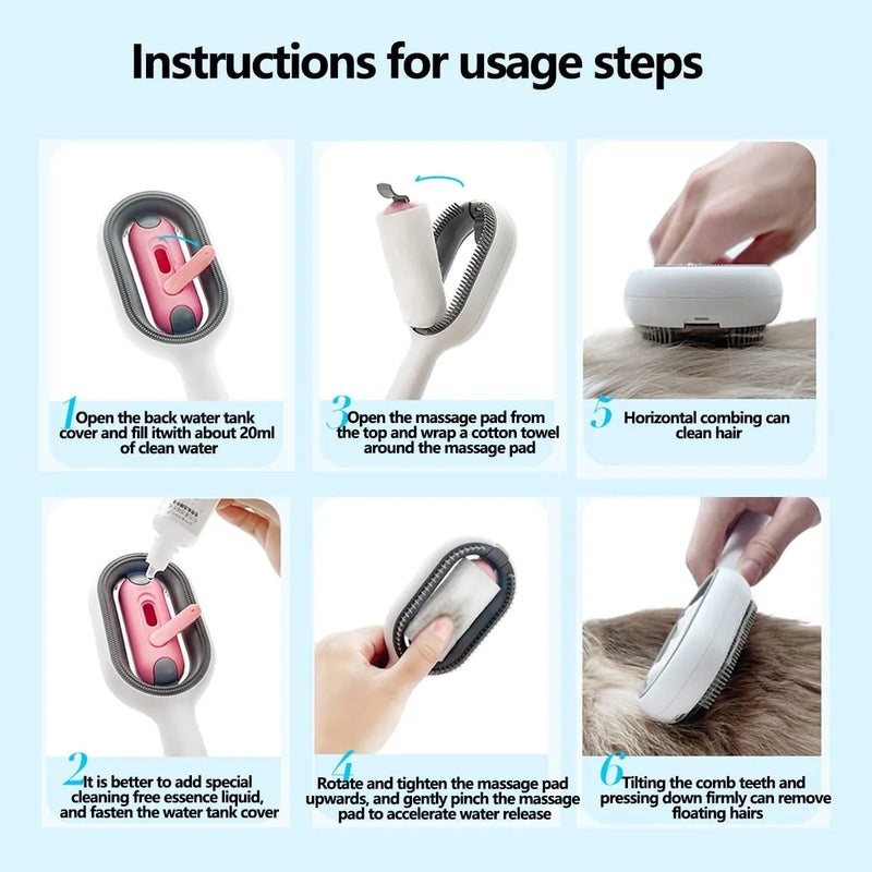 Escova de limpeza, removedor de pelos, pente para cães e gatos, suprimentos gerais com tanque de água, produtos para animais de estimação