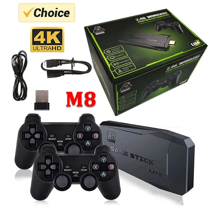 Videogame M8 console 2.4g, controle duplo sem fio, 4k, 10000 jogos, 64gb, jogos retrô.
